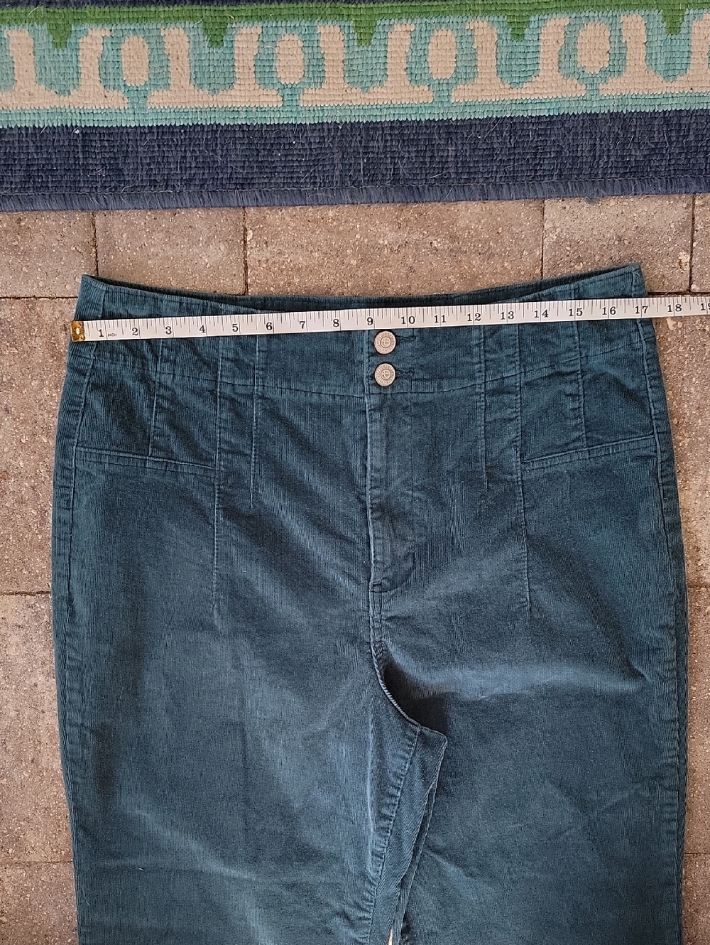 True Craft Corset Waist Flare Corduroy Pants in Teal Blue Sz 16 Has Stretch - Picture 5 of 12